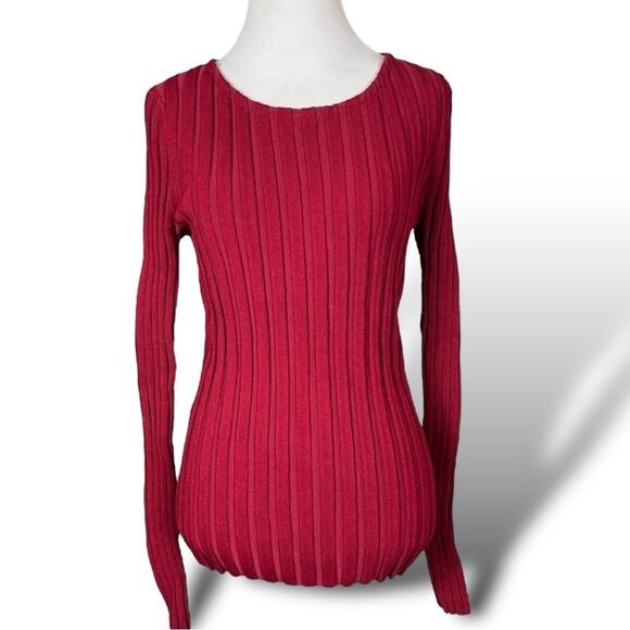 Cinq a Sept Pullover Ribbed Sweater Pomegranate Ruby Red Medium Cinq à Sept - Picture 2 of 10